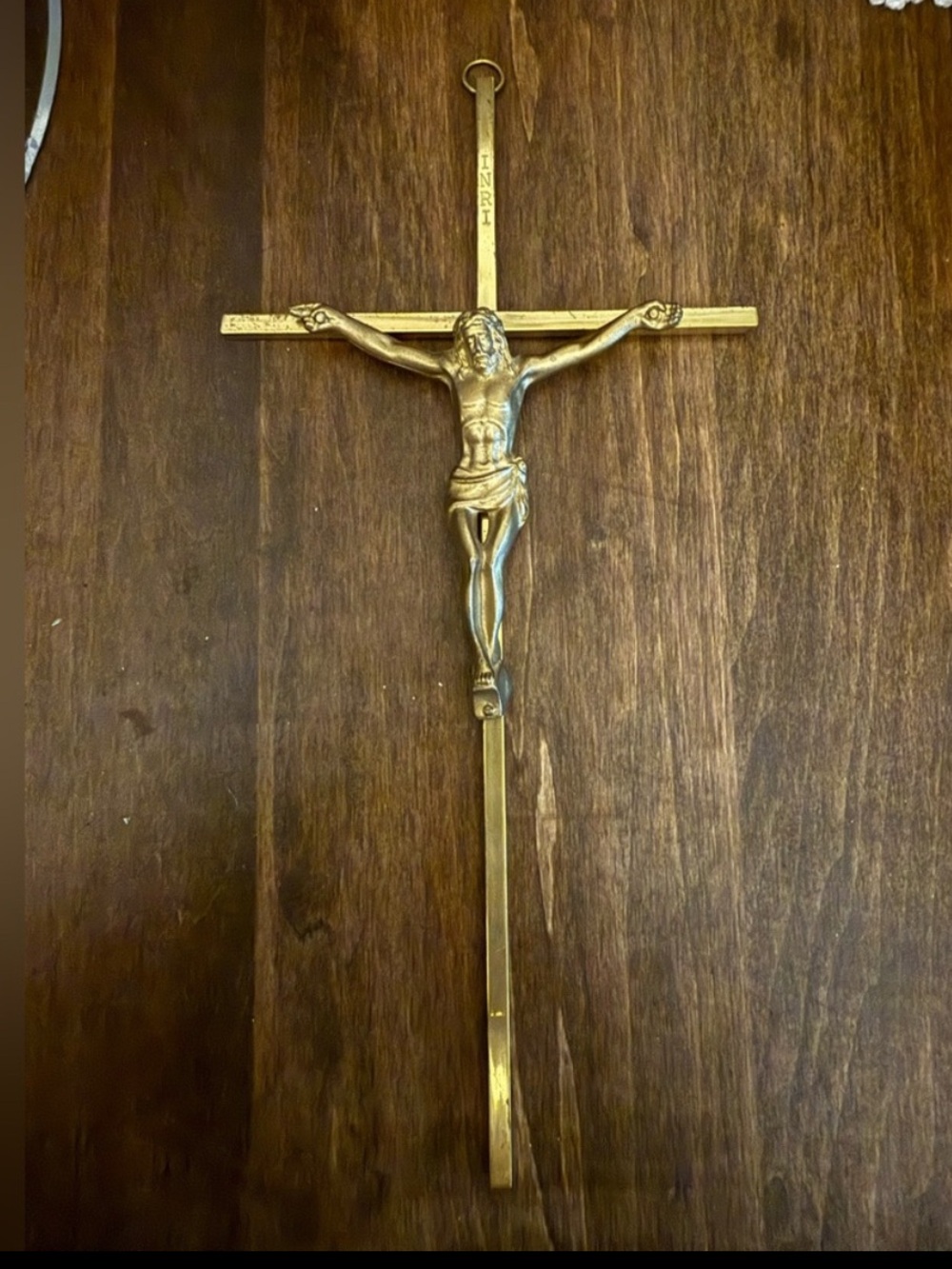 Brass Catholic Crucifix INRI Cross Jesus wall hanging decor. Gallery wall